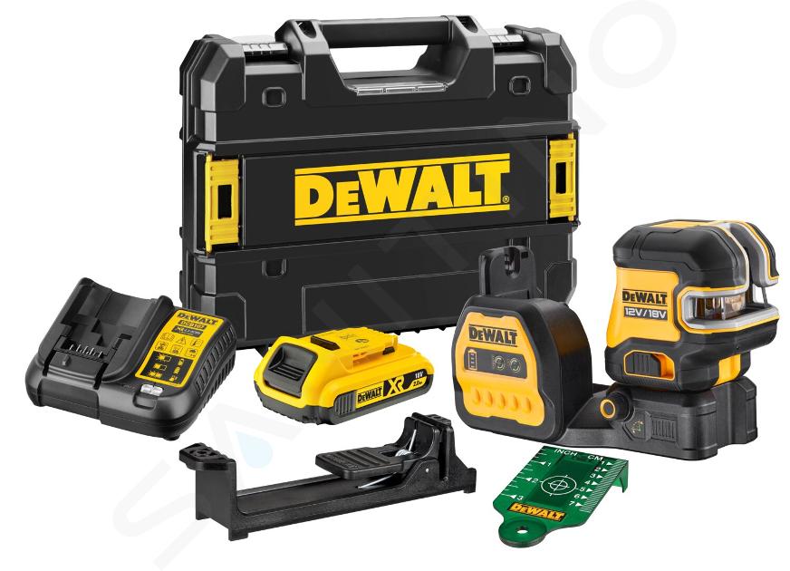 DeWALT Utensili - Laser a croce verde a batteria 12/18V, 1x batteria 2,0 Ah XR, caricabatterie DCE825D1G18