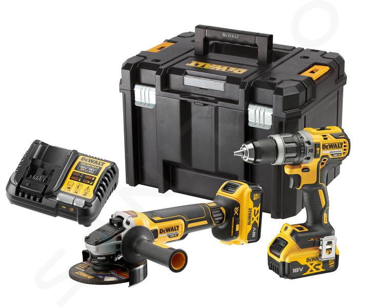 DeWALT Náradie - 18V AKU súprava vŕtačky a uhlovej brúsky, 2x aku 5,0 Ah XR, nabíjačka DCK2080P2T