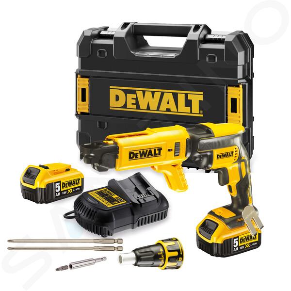 DeWALT Nářadí - 18V AKU sádrokartonářský šroubovák s podavačem vrutů a příslušenstvím, 2x aku 5,0 Ah XR, nabíječka DCF620P2K