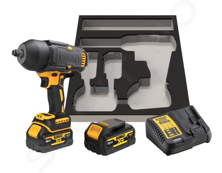 DeWALT Nářadí - 18V AKU rázový utahovák, 2x aku 5,0 Ah XR, gumový kryt, nabíječka DCF900P2G