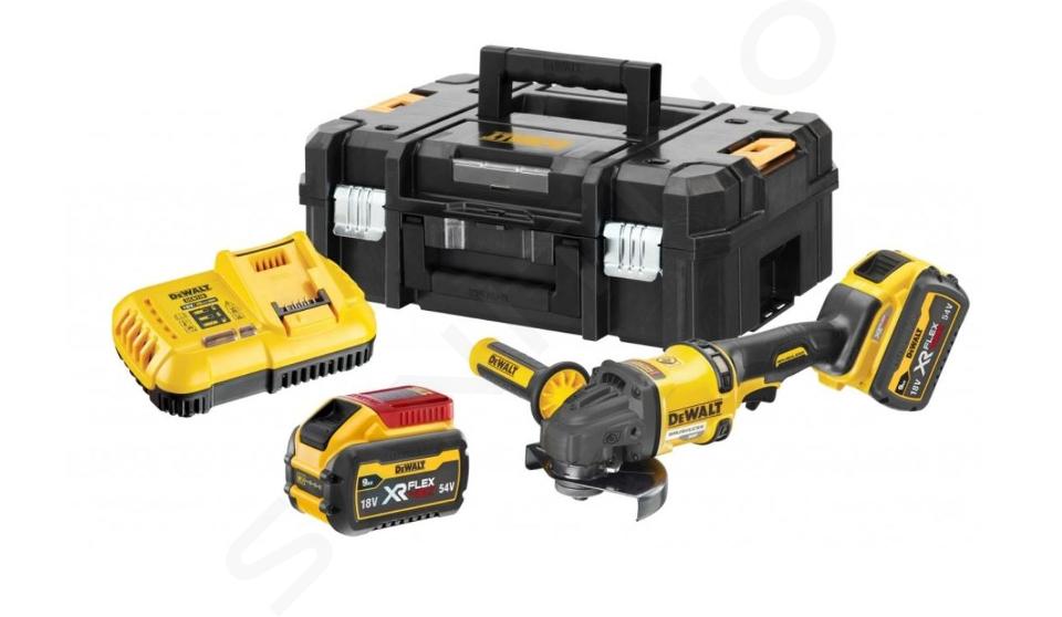 DeWALT Outillage - Meuleuse d'angle sans fil 54V 125 mm, 2 batteries 9,0 Ah FLEXVOLT, chargeur DCG418X2