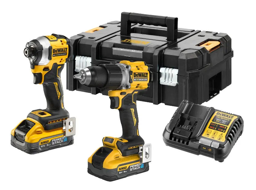 DeWALT Herramientas - Juego de taladradora de percusión y llave de percusión AKU de 18 V, 2 POWERSTACK de 5,0 Ah, cargador DCK2050H2T