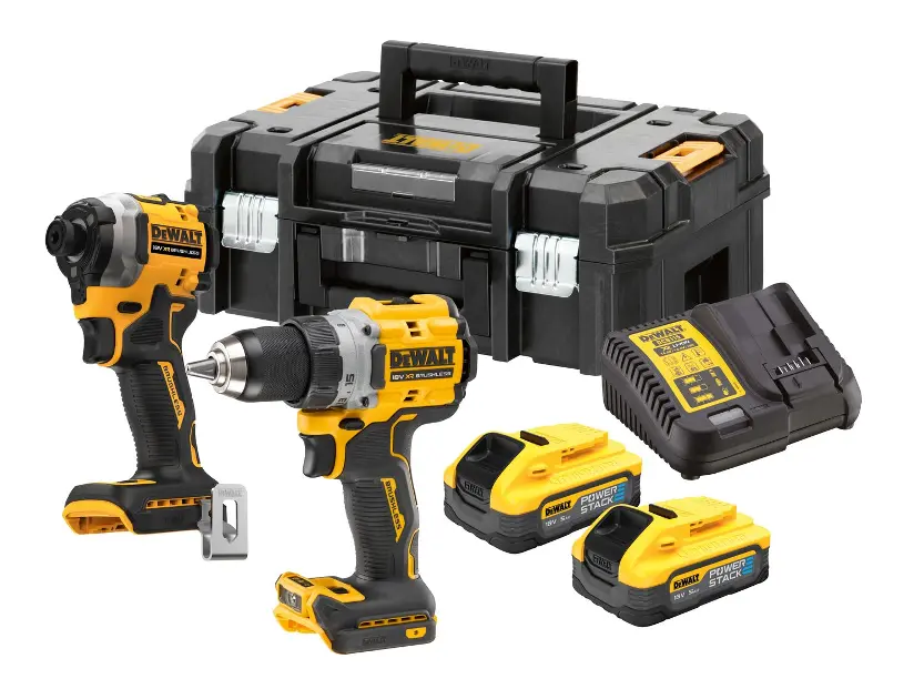 DeWALT Outillage - Set perceuse-visseuse et clé à choc sans fil 18V,  2 batteries 5,0 Ah POWERSTACK, chargeur DCK2051H2T