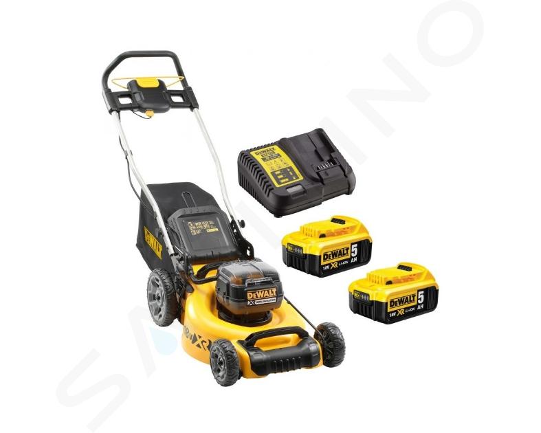 DeWALT Zahradní technika - 18V AKU sekačka na trávu, záběr 48 cm, 2x aku 5,0 Ah XR, nabíječka DCMW564P2