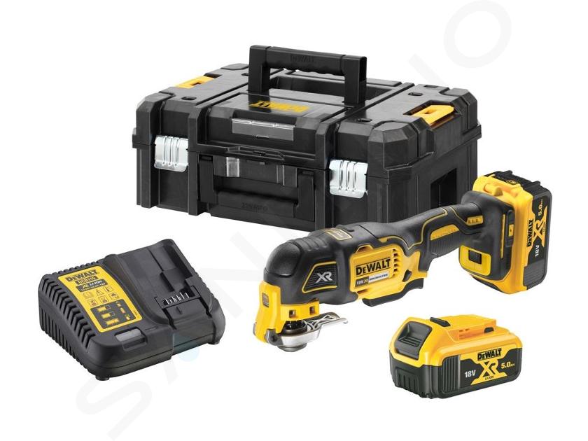 DeWALT Utensili - Multi-smerigliatrice oscillante a batteria 18 V senza carbonio, con accessori, 2x batterie XR da 5,0 Ah, caricabatterie DCS356P2