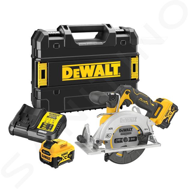 DeWALT Unelte - Fierăstrău circular pe acumulator de 12V 140 mm, 2x baterie 5,0 Ah XR, încărcător DCS512P2