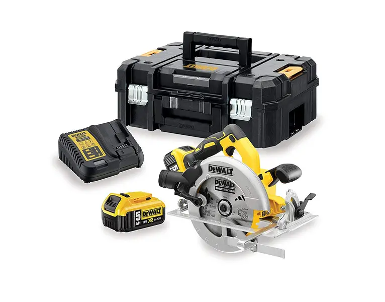 DeWALT Utensili - Sega circolare a batteria 18V, 2x batterie 5,0 Ah XR, caricabatterie DCS570P2