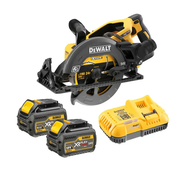 DeWALT Unelte - Fierăstrău circular pe acumulator 54V, 190 mm, 2x baterie 6,0 Ah FLEXVOLT, încărcător DCS577T2