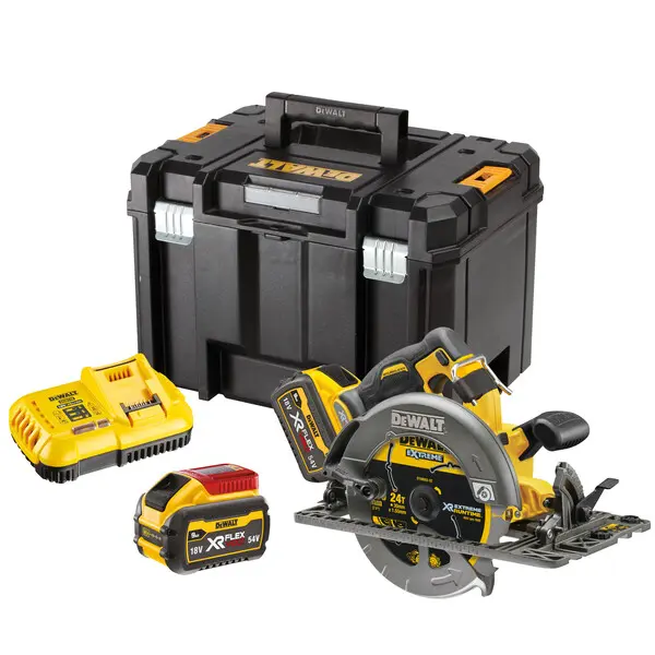 DeWALT Werkzeuge - 54V Akku-Kreissäge 190 mm, 2x Akku 9,0 Ah FLEXVOLT, Ladegerät DCS579X2