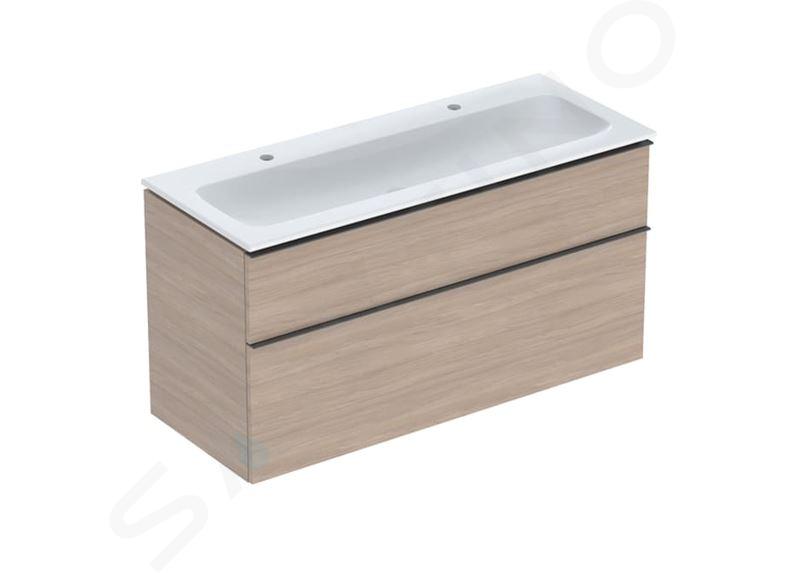 Geberit iCon - Mueble con lavabo doble, 118x48x63 cm, 2 cajones, roble 502.338.JH.1