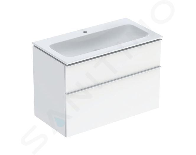 Geberit iCon - Mobiletto con lavabo, 90x48x63 cm, 2 cassetti, bianco lucido 502.337.01.1