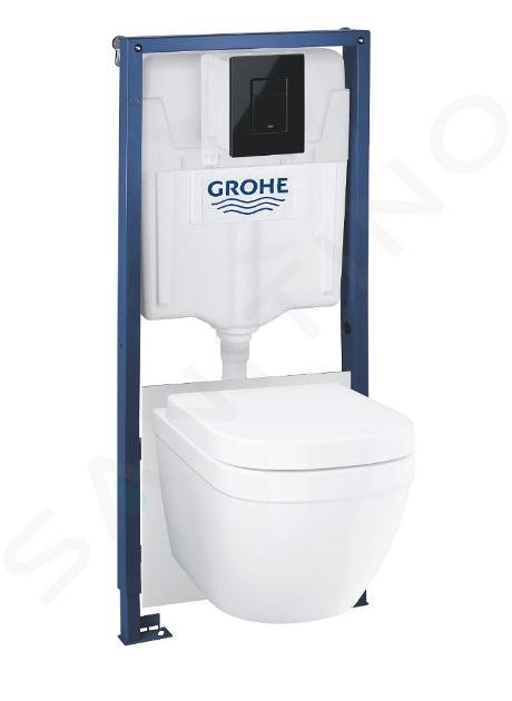 Grohe Solido - Set con modulo di installazione, vaso WC Euro Ceramic, copriwater Softclose e placca di comando Even, nero lucido 39941000