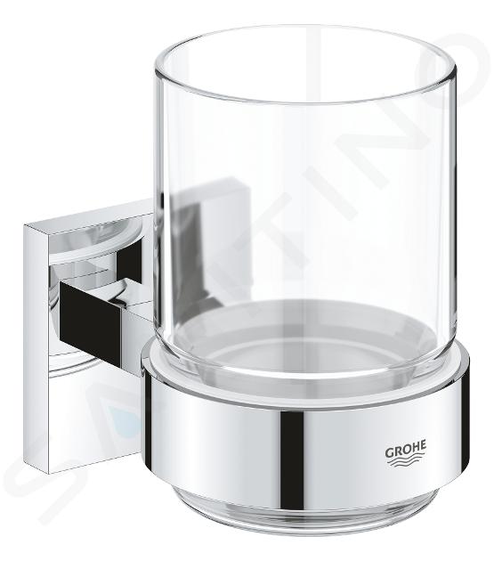 Grohe QuickFix Start Cube - Vaso para cepillos de dientes, con soporte, cristal/cromo 41097000