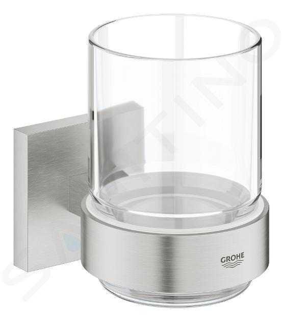 Grohe QuickFix Start Cube - Vaso para cepillos de dientes, con soporte, cristal/supersteel 41097DC0