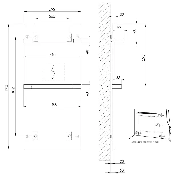 Calorifero per bagno verticale a muro 1600x450 mm nero termoarredo da  soggiorno