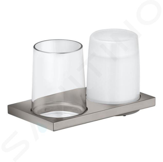 Keuco Edition 11 - Dispenser di sapone liquido e bicchiere con supporto, vetro/nickel spazzolato 11153059000