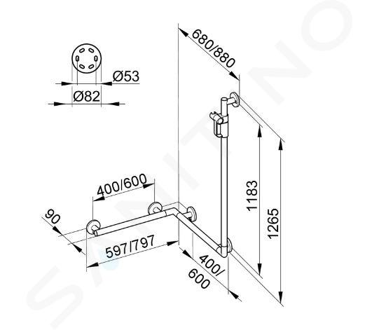 Keuco Plan Care - Maniglione con asta doccia 80x68 cm, ad angolo