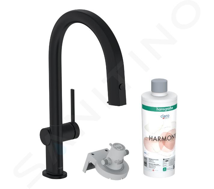 Hansgrohe Aqittura M91 - Bateria zlewozmywakowa z  wyciąganą wylewką i filtrem, sBox, czarny mat 76800670