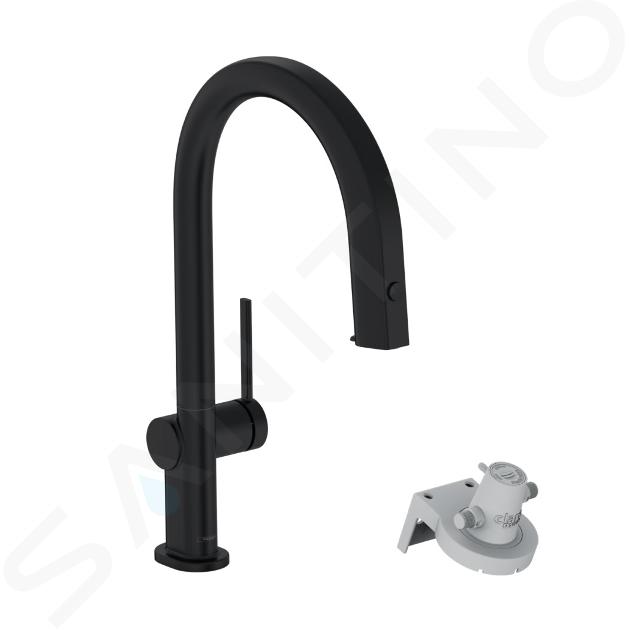 Hansgrohe Aqittura M91 - Spültischarmatur mit ausziehbarem Auslauf und mit Filterfunktion, schwarz matt 76803670