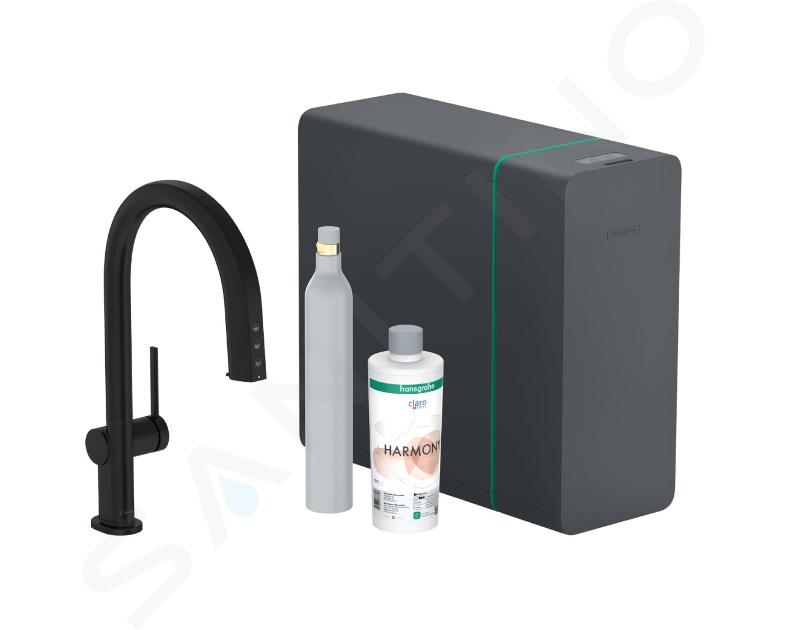 Hansgrohe Aqittura M91 - Grifo de fregadero con caño extraíble, SodaSystem, sBox, negro mate 76806670