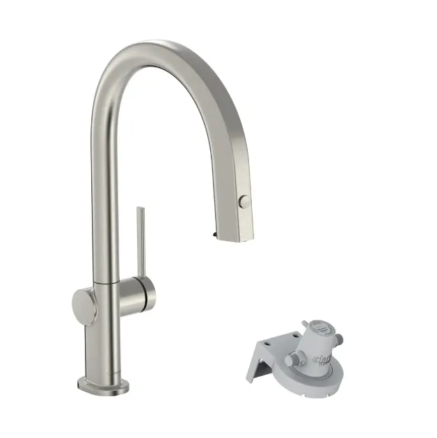 Hansgrohe Aqittura M91 - Mitigeur d'évier avec bec extractible et filtration, sBox, simili inox 76826800