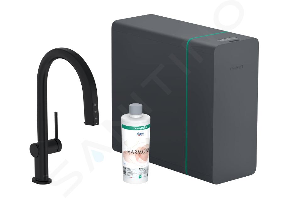 Hansgrohe Aqittura M91 - Grifo de fregadero con caño extraíble, SodaSystem, sBox, negro mate 76836670