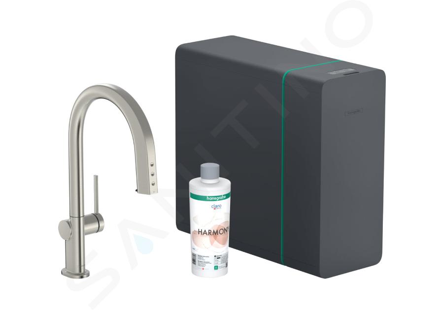 Hansgrohe Aqittura M91 - Baterie chiuvetă cu capăt extractibil, SodaSystem, sBox, aspect oțel inoxidabil 76836800