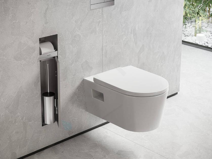 Hansgrohe XtraStoris Rock - Portarrollos de papel higiénico y escobillero  con puerta, acero cepillado 56062800