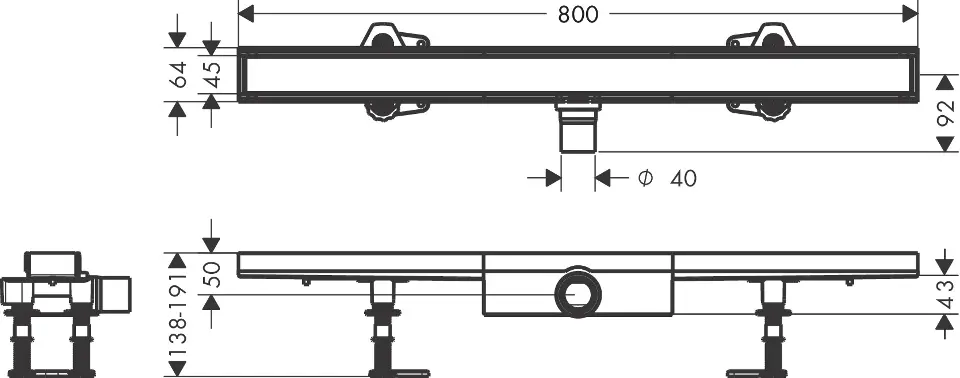 Hansgrohe RainDrain Compact - Rigolă de duș 80 cm pentru placare