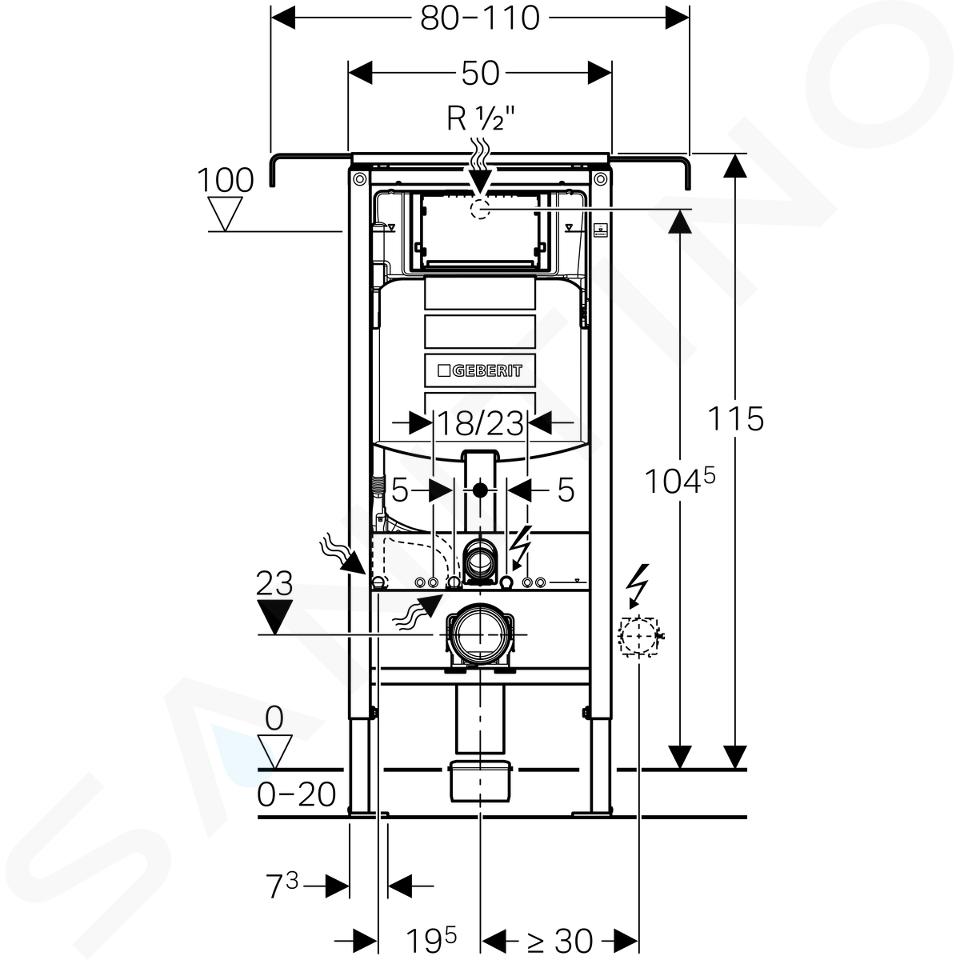 Cassetta incasso wc sospeso Geberit Duofix Sigma 12 per disabili art.1