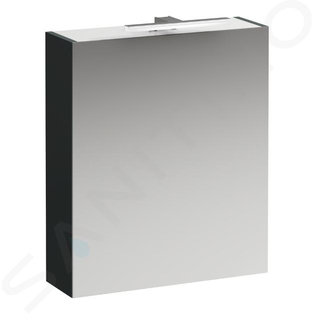 Laufen Base - Spiegelschrank mit LED-Beleuchtung, 70x60x19 cm, 1-türig, Scharniere links, grau H4027511102661