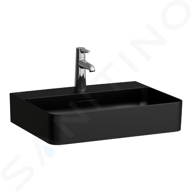 Laufen VAL - Lavabo 55x42 cm, con troppopieno e foro per rubinetto, nero opaco H8102827161041