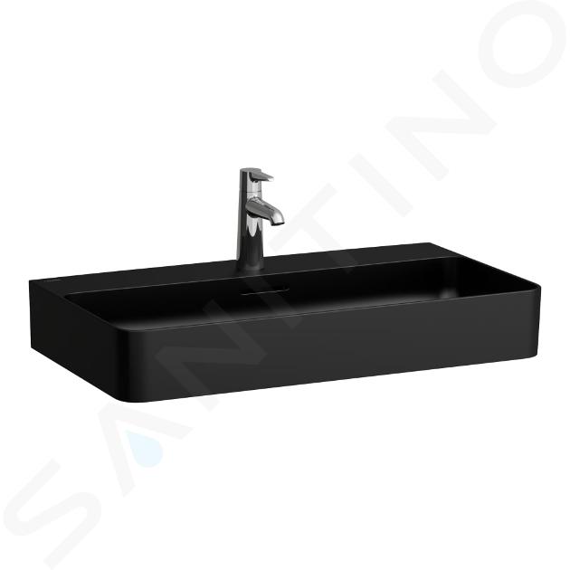 Laufen VAL - Lavabo 75x42 cm, con rebosadero, agujero para grifo, negro mate H8102857161041