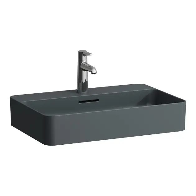 Laufen VAL - Waschbecken, 60x40 cm, mit Überlauf, Hahnloch, Graphit H8122857581041