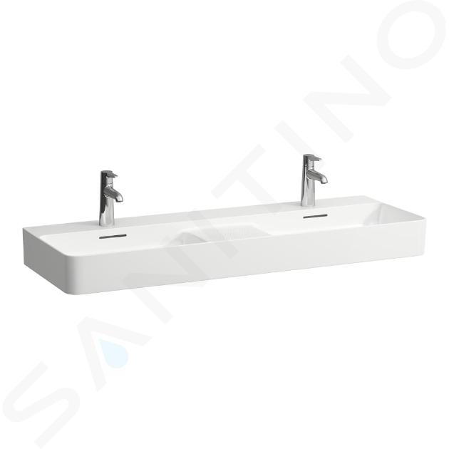 Laufen VAL - Double-lavabo, 120x42 cm, avec trop-plein, 2 trous pour robinetterie, LCC, blanc H8142824001041