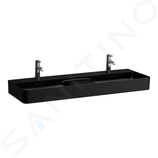 Laufen VAL - Double-lavabo, 120x42 cm, avec trop-plein, 2 trous pour robinetterie, noir mat H8142827161041