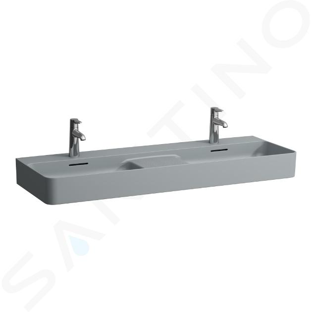 Laufen VAL - Lavabo doble, 120x42 cm, con rebosadero, 2 orificios para grifo, grafito H8142827581041