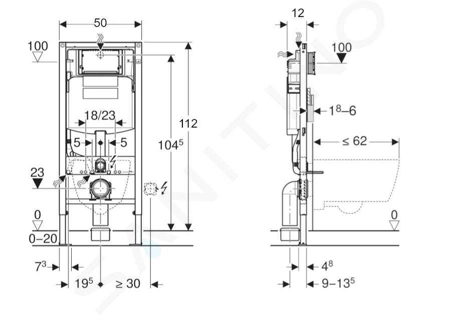 Bâti-support Geberit Duofix pour WC au sol pour enfants, avec réservoir à  encastrer Sigma 12 cm - 111.915.00.5