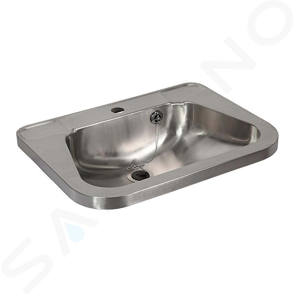 Sanela Lavabos de acero Inoxidable - Lavabo con rebosadero 560x420 mm, orificio para grifo, acero inoxidable SLUN 26