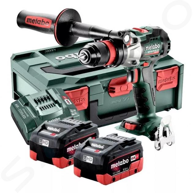 Metabo Unelte - Bormașină cu percuție pe acumulator de 18V, 2 baterii de 5,5 Ah LiHD, încărcător 602361660