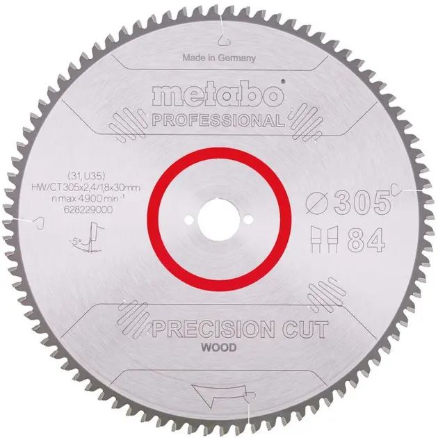 Levně Metabo Příslušenství - Pilový kotouč na dřevo, 305x30 mm, 84 zubů 628229000