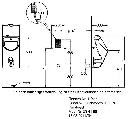 Keramag Renova Nr. 1 Plan - Urinál s automatickým splachovačem ...