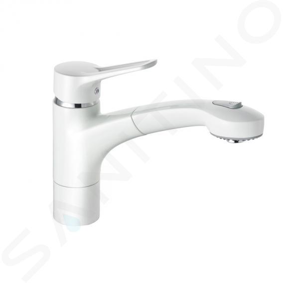 Kludi Mx - Eengreeps keukenkraan met uittrekbare sproeikop, wit/chroom 399419262