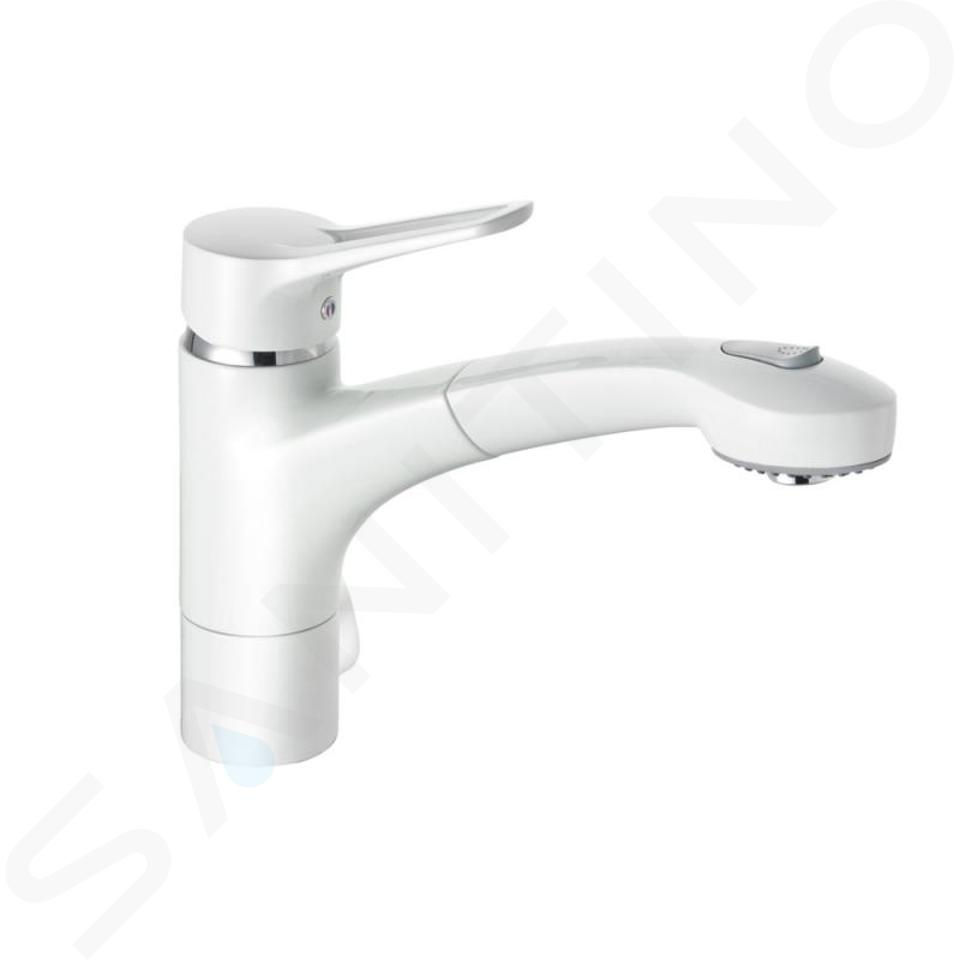 Kludi Mx - Eengreeps keukenkraan met uittrekbare vaatdouche, aansluiting voor was-/vaatwasmachine, wit/chroom 399459262