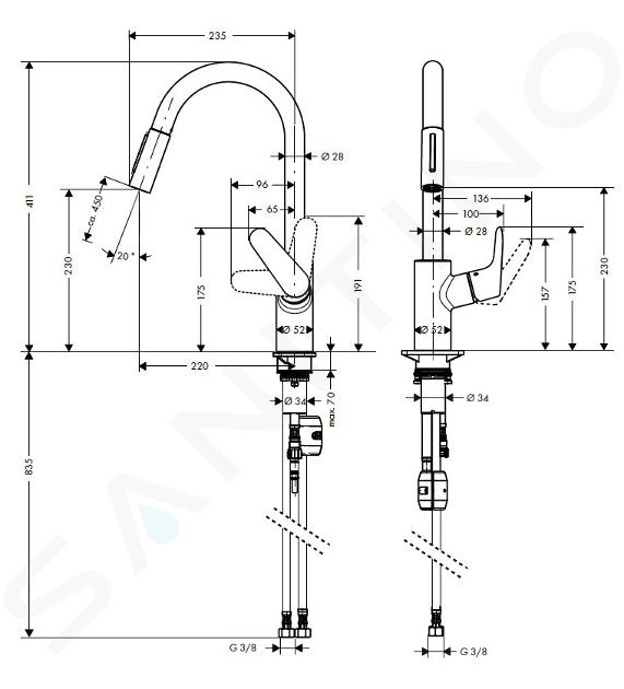 31815000 - HANSGROHE] Mitigeur évier Focus 240 - avec douchette 2 jets