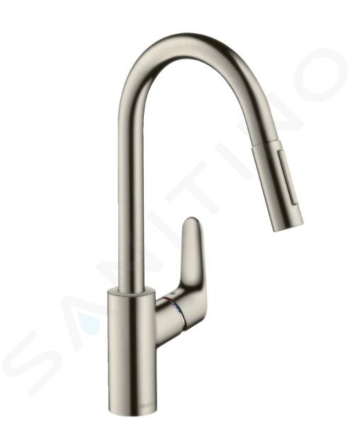 Hansgrohe Focus M41 - Grifo monomando de fregadero 240, con ducha extraíble, aspecto de acero inoxidable 31815800