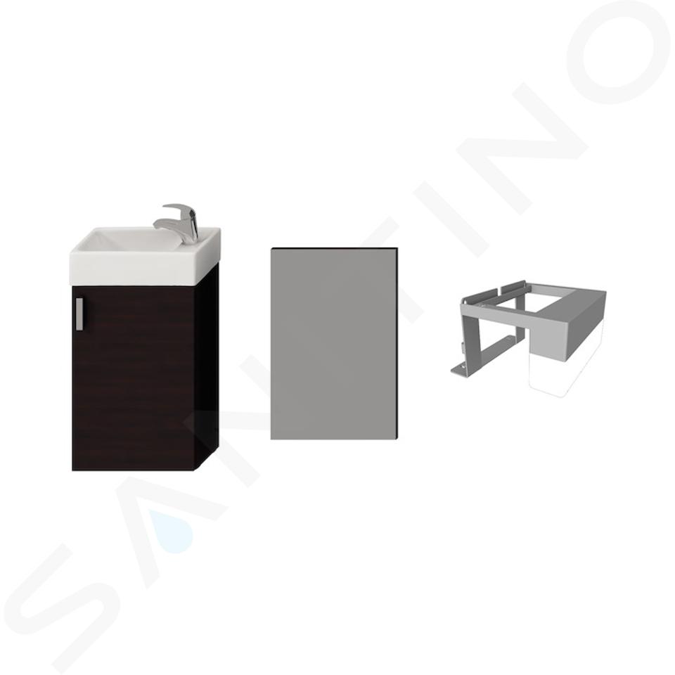 Jika Petit - Mobile con lavabo, 39x22x59 cm, specchio, illuminazione, rovere scuro H4535141753021