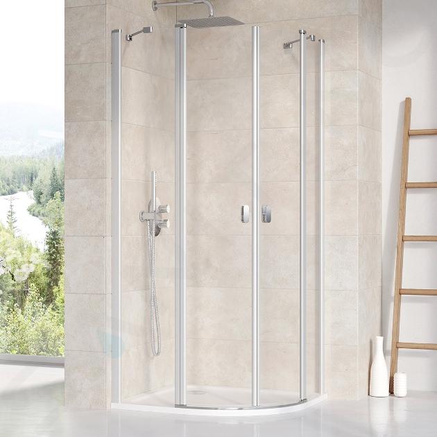 Ravak Chrome - Cabine de douche quart de cercle CSKK4-80, 780-800 mm, satiné/verre transparent 3Q140U00Z1