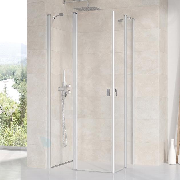 Ravak Chrome - Rohový sprchovací kút štvordielny CRV2-90, 880 mm – 900 mm – farba satin, sklo transparent 1QV70U00Z1