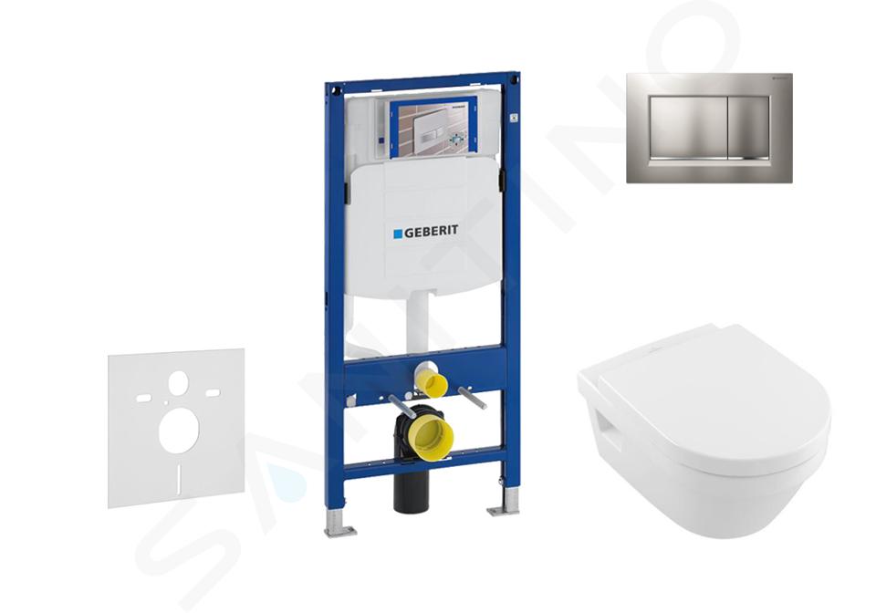 Geberit Duofix - Bâti-support pour WC suspendu avec plaque de déclenchement Sigma30, chrome mat/chrome + Villeroy Boch – cuvette et abattant, SoftClose, CeramicPlus 111.300.00.5 NB7